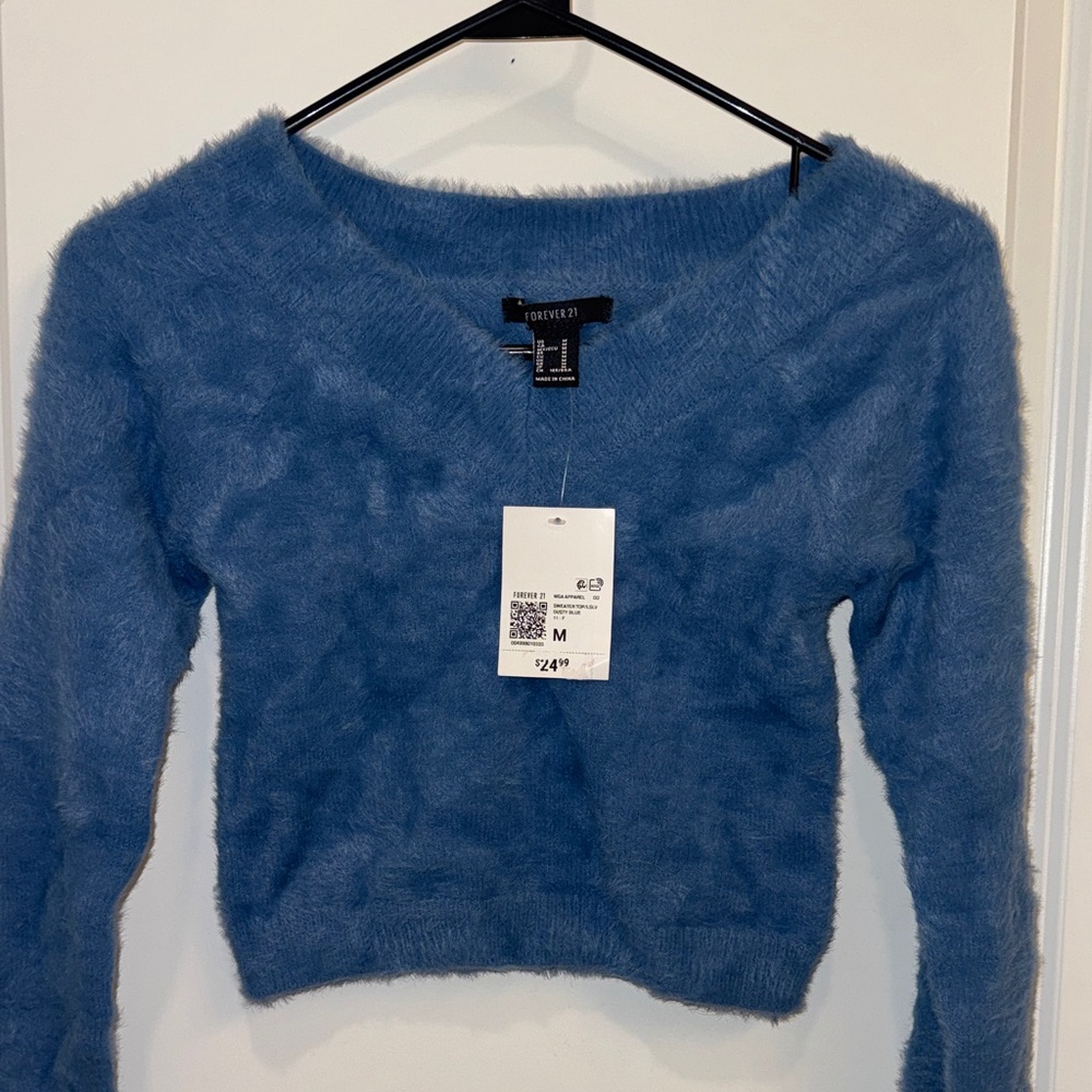 Forever 21 Soft Blue Cropped V-Neck Sweater